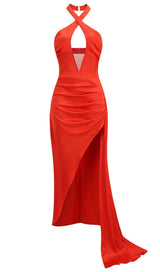 SLEEVELESS THIGH SLIT MAXI DRESS IN RED