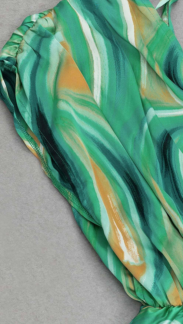 AIIZIE ALLOVER PRINT PLUNGE MINI DRESS IN LIME GREEN - product image