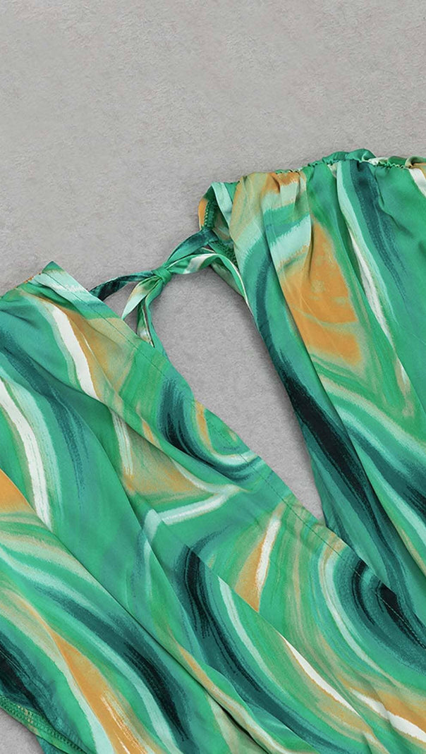 AIIZIE ALLOVER PRINT PLUNGE MINI DRESS IN LIME GREEN - product image