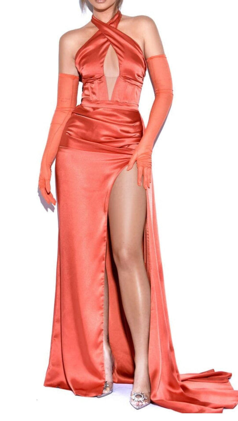 SLEEVELESS THIGH SLIT MAXI DRESS IN RED