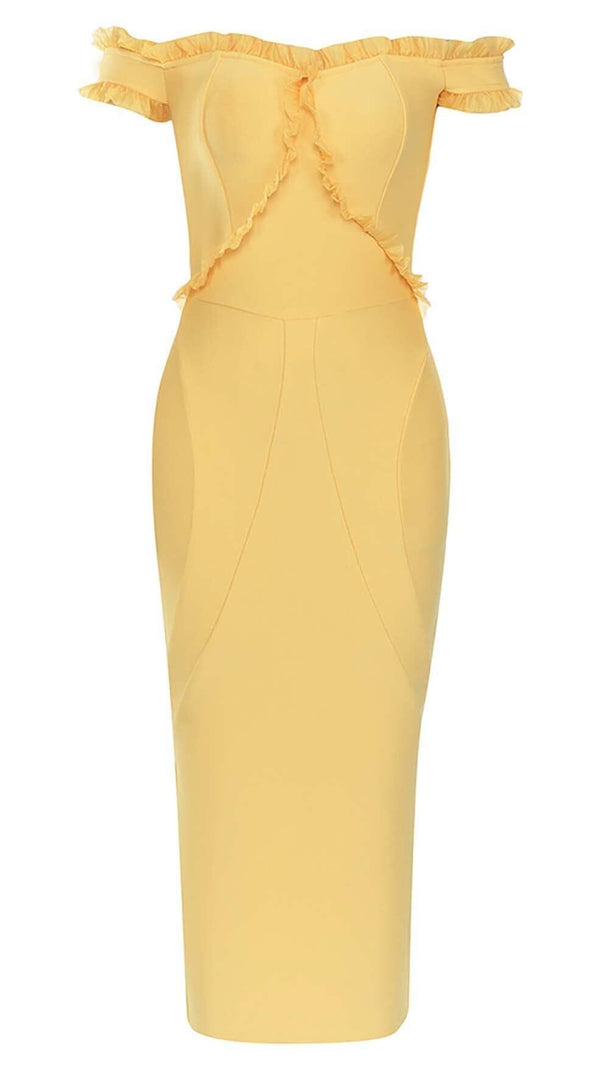 AIIZIE BANDEAU BANDAGE MIDI DRESS IN YELLOW - product image