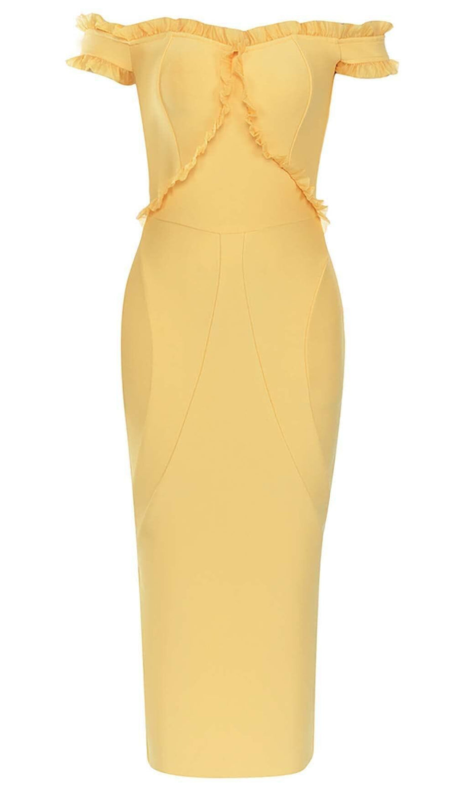 BANDEAU BANDAGE MIDI DRESS IN YELLOW