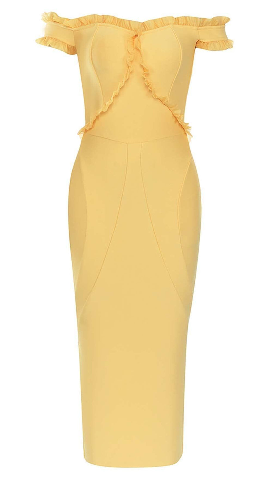 BANDEAU BANDAGE MIDI DRESS IN YELLOW