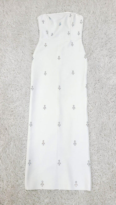 BANDEAU EMBELLISHED MIDI DRESS IN WHITE