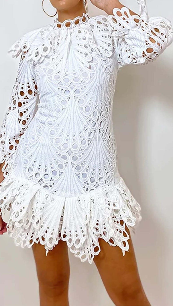 AIIZIE BLOUSON-SLEEVE FLOUNCE EYELET MINI DRESS - product image