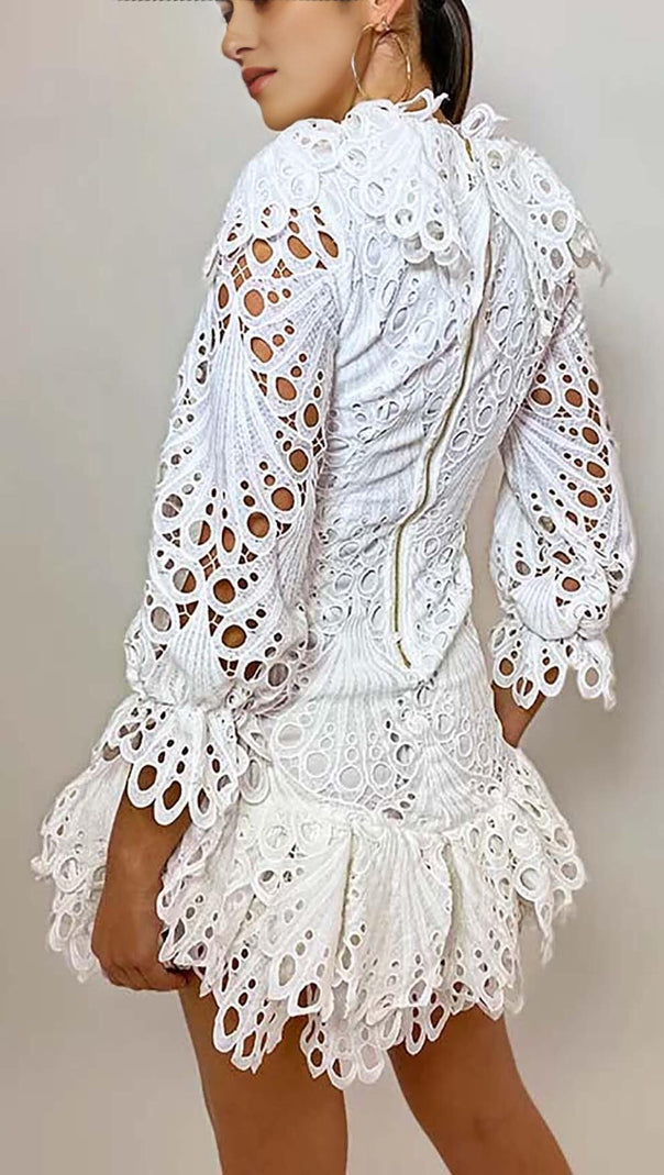 AIIZIE BLOUSON-SLEEVE FLOUNCE EYELET MINI DRESS - product image