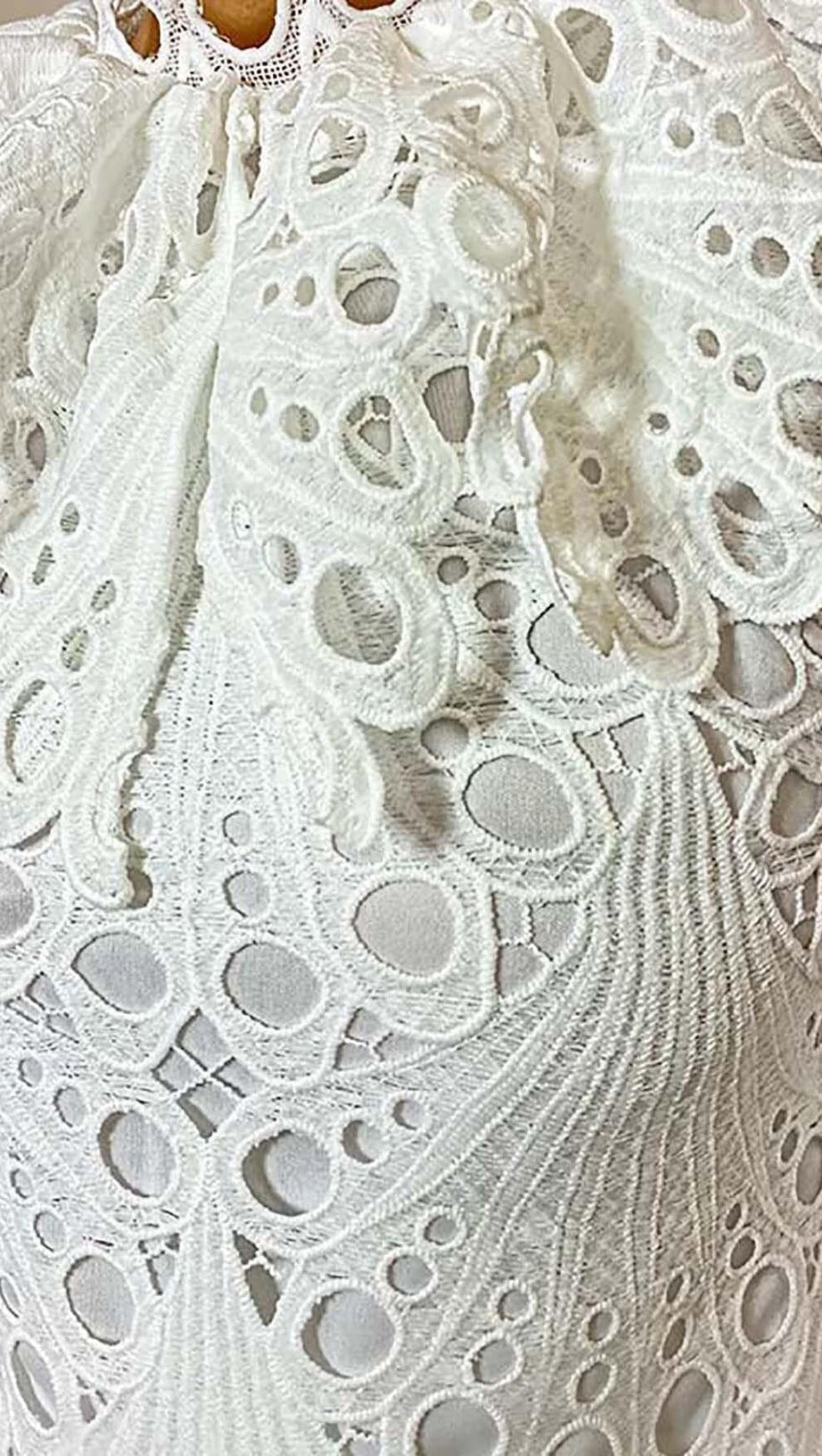 BLOUSON-SLEEVE FLOUNCE EYELET MINI DRESS