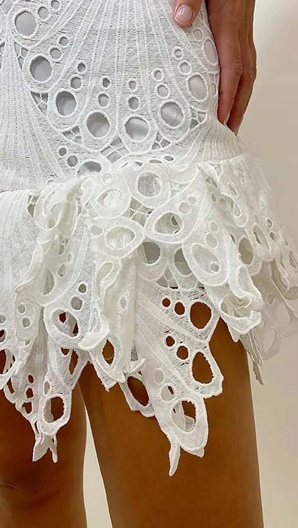 AIIZIE BLOUSON-SLEEVE FLOUNCE EYELET MINI DRESS - product image