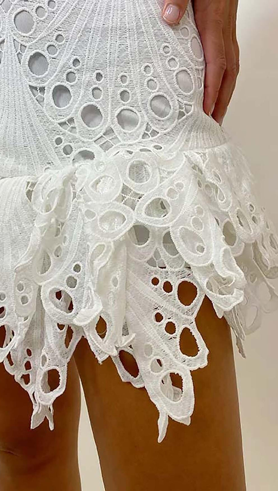 BLOUSON-SLEEVE FLOUNCE EYELET MINI DRESS