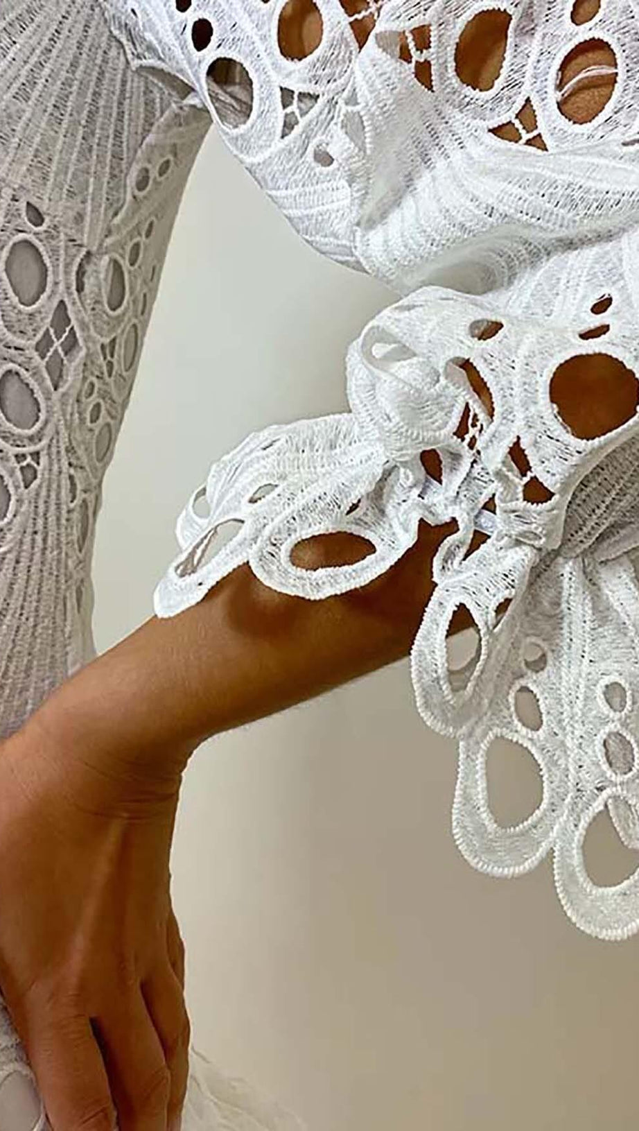 BLOUSON-SLEEVE FLOUNCE EYELET MINI DRESS