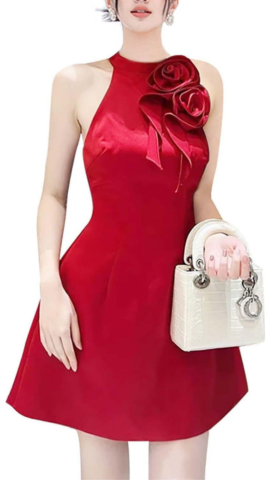 BOSE EMBELLISHED SLEEVELESS MINI DRESS IN RED