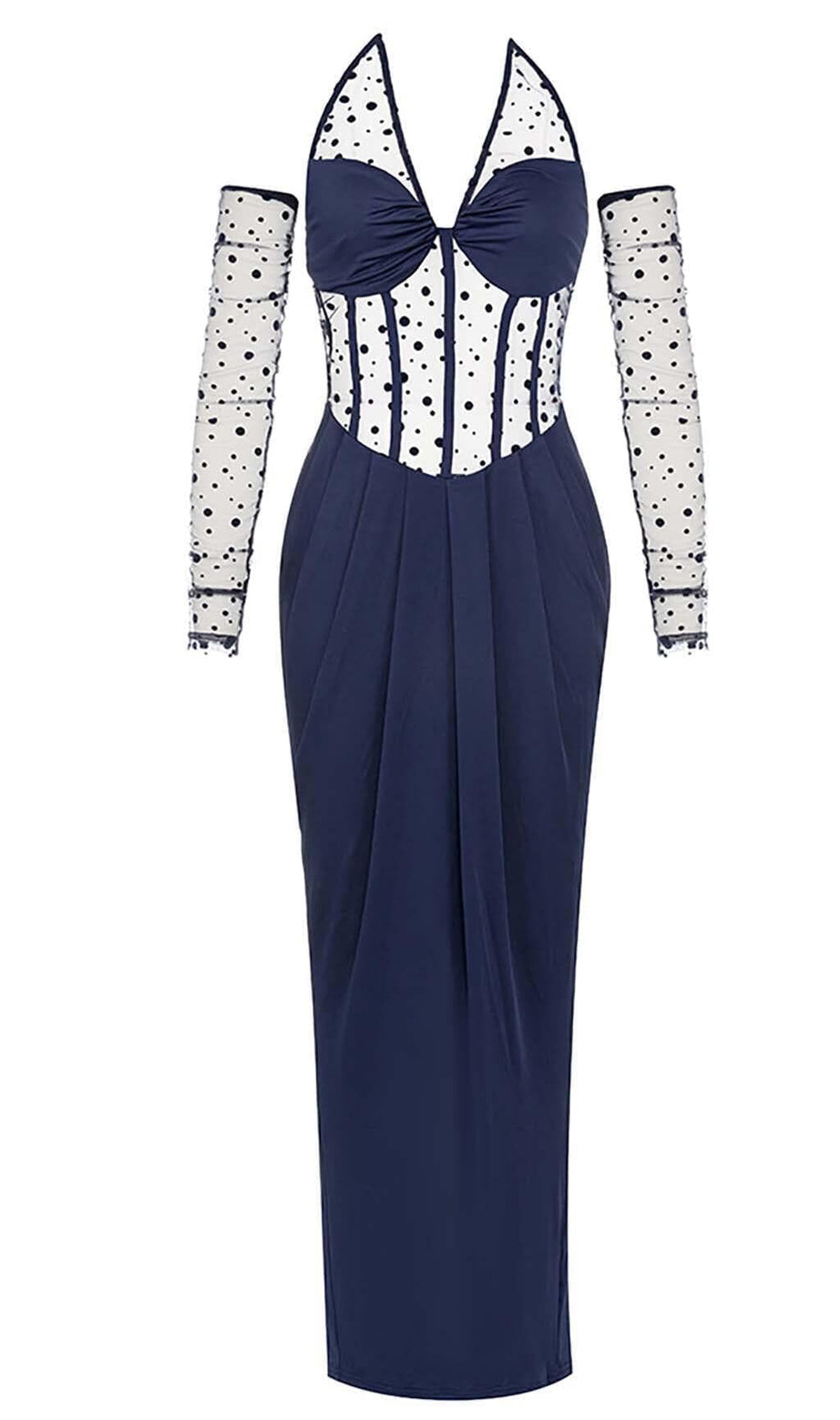 CORSET LACE MAXI DRESS IN NAVY BLUE