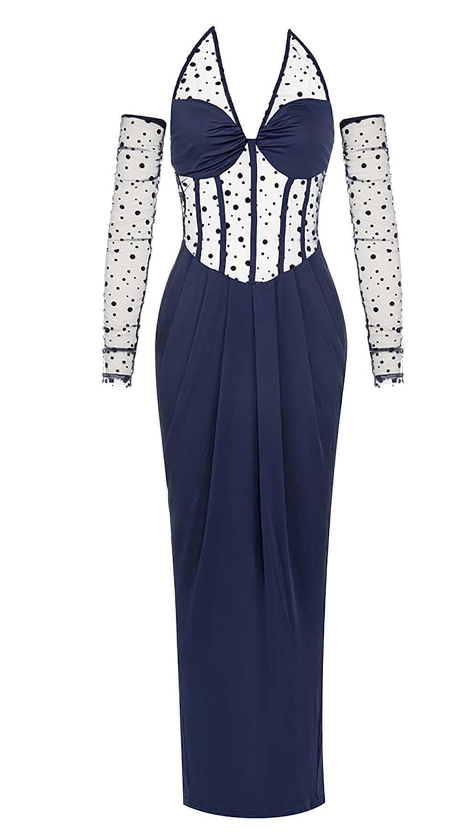 CORSET LACE MAXI DRESS IN NAVY BLUE