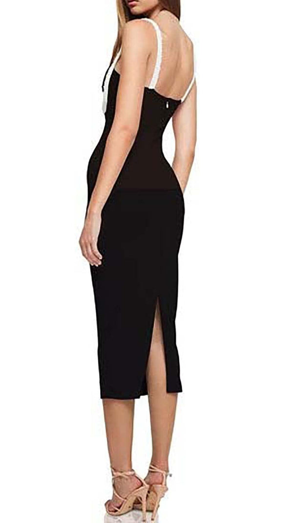 AIIZIE CRYSTAL EMBELLISHED TRIM MIDI DRESS IN BLACK - product image