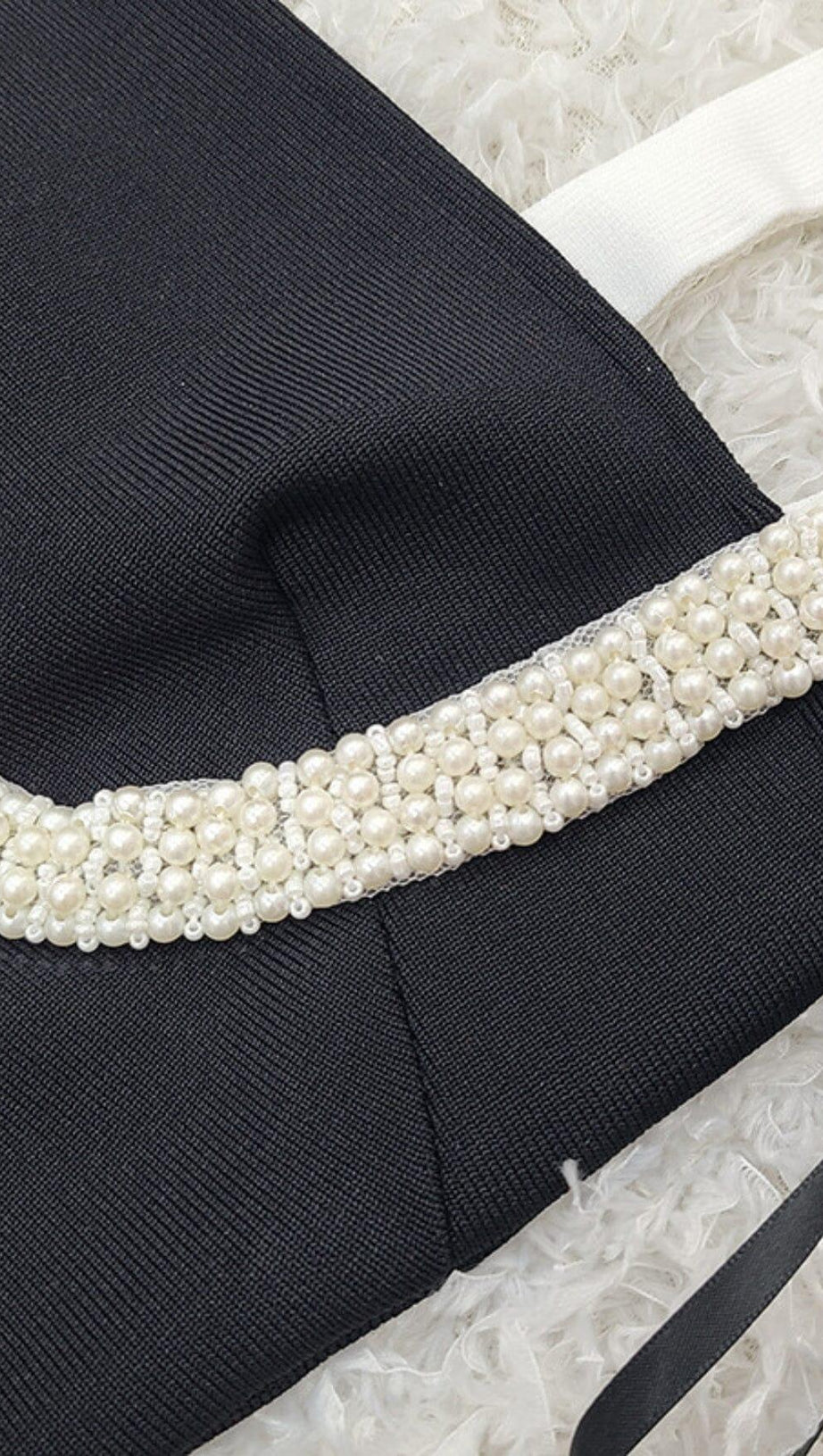 CRYSTAL EMBELLISHED TRIM MIDI DRESS IN BLACK