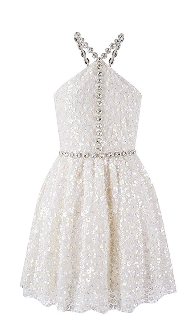 AIIZIE CRYSTAL HALTER MINI DRESS IN WHITE - product image