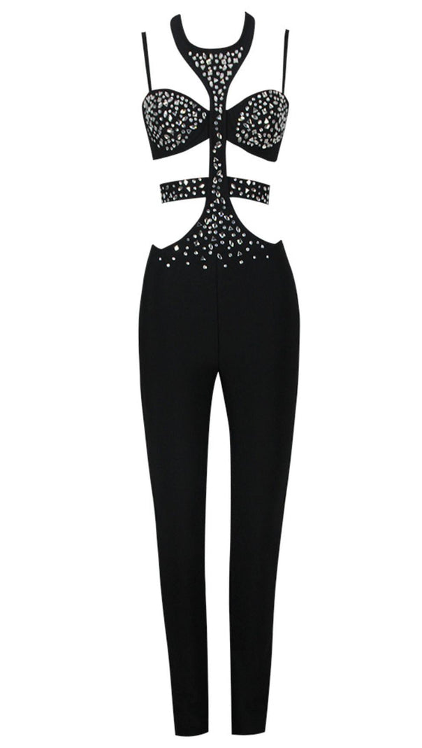 AIIZIE SEQUIN SLEEVELESS CUT OUT JUMPSUIT IN BLACK - product image
