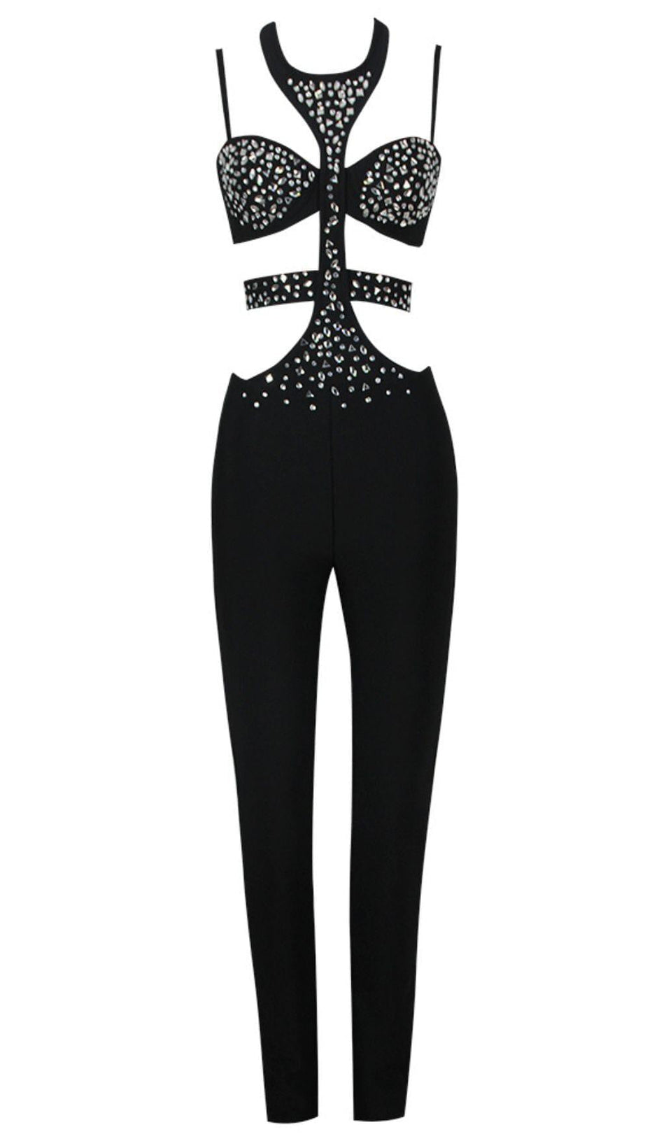 SEQUIN SLEEVELESS CUT OUT JUMPSUIT IN BLACK