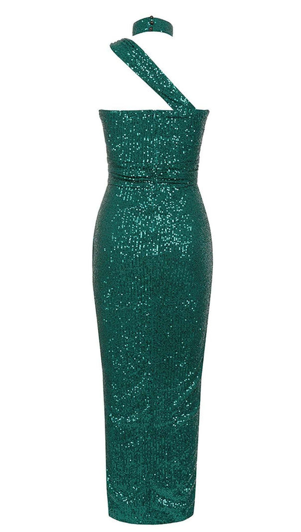 AIIZIE CUT OUT SEQUINS MAXI DRESS IN FOREST GREEN - product image