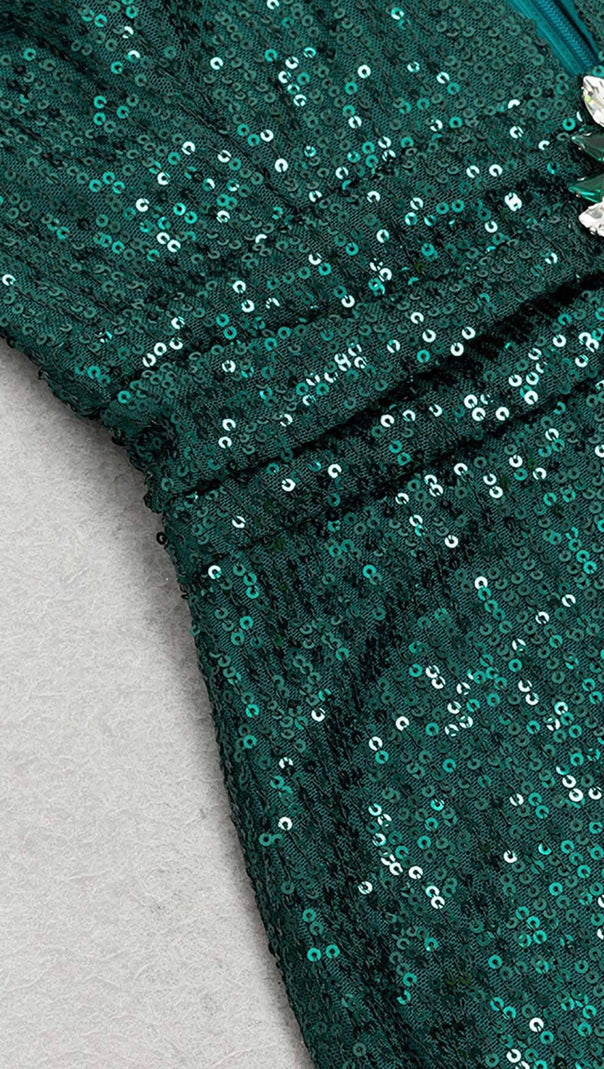 AIIZIE CUT OUT SEQUINS MAXI DRESS IN FOREST GREEN - product image