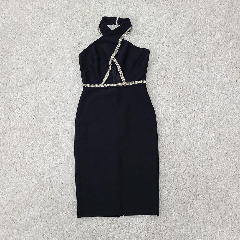 AIIZIE DIAMANTE TRIM MIDI DRESS IN BLACK - product image