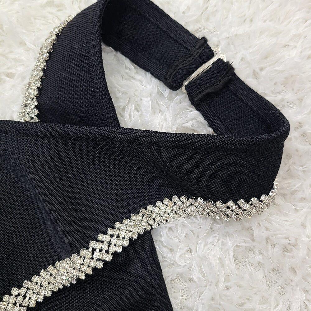 AIIZIE DIAMANTE TRIM MIDI DRESS IN BLACK - product image