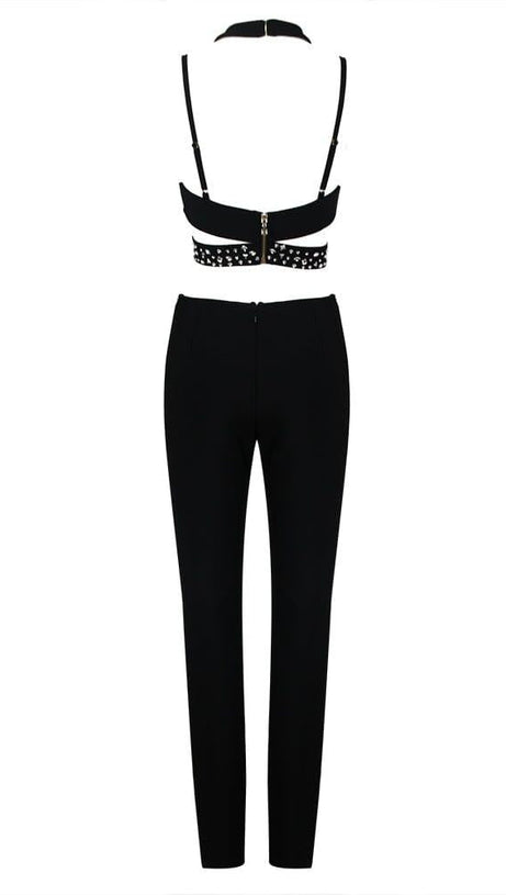 Ärmelloser Jumpsuit mit Pailletten und Cut-Outs in Schwarz