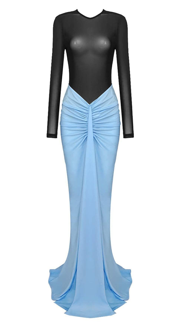 AIIZIE DROPPED WAIST RUCHED MAXI DRESS IN BLUE - product image