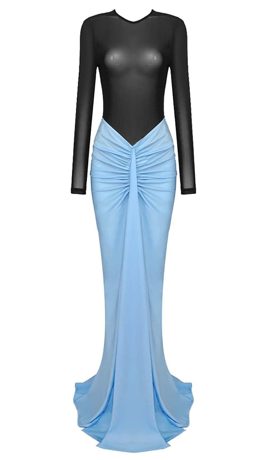Gerafftes Maxikleid mit tiefer Taille in Blau
