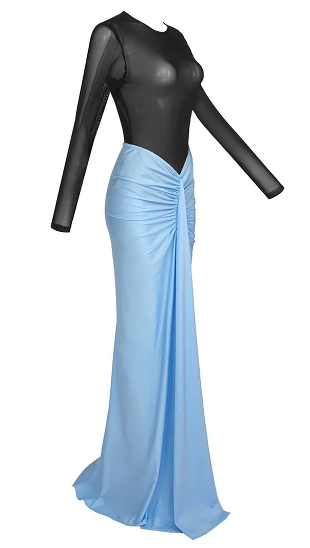 AIIZIE DROPPED WAIST RUCHED MAXI DRESS IN BLUE - product image
