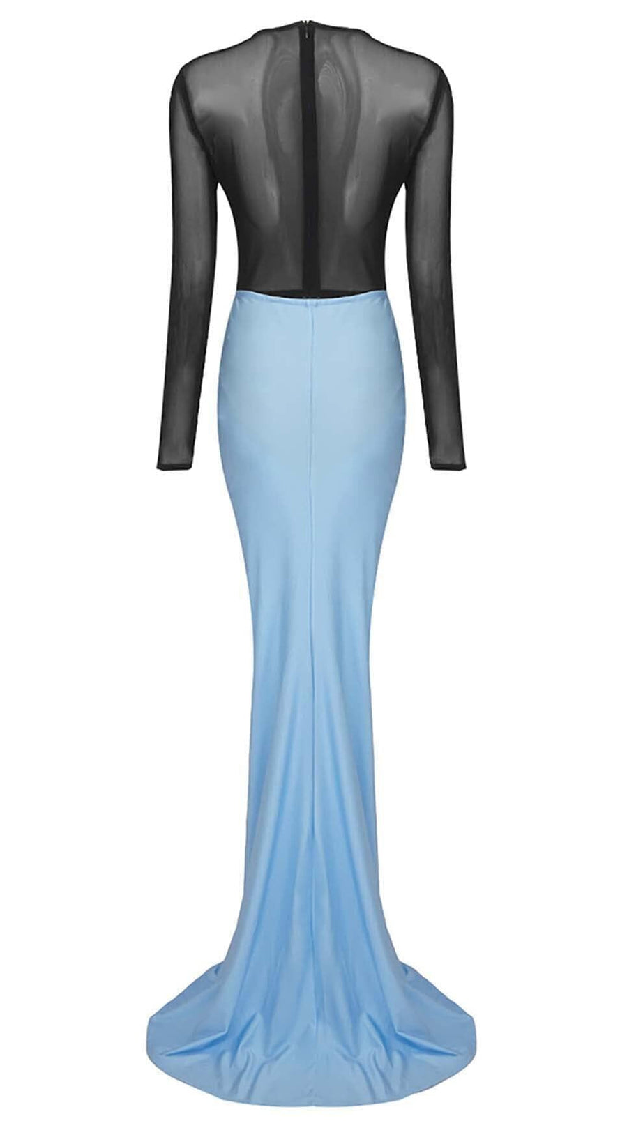 DROPPED WAIST RUCHED MAXI DRESS IN BLUE