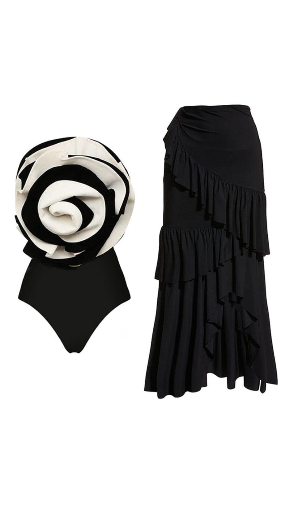 COSTUME DA BAGNO INTERO E GONNA CON FIORI 3D ESAGGERATI
