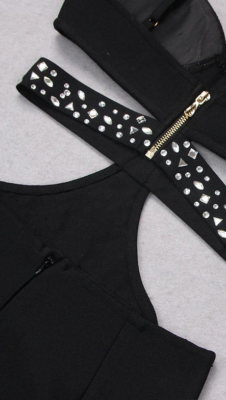 Ärmelloser Jumpsuit mit Pailletten und Cut-Outs in Schwarz