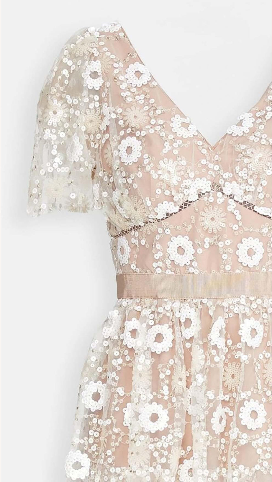 FLORAL EMBELLISHED PUFF SLEEVE MIDI DRESS IN WHITE