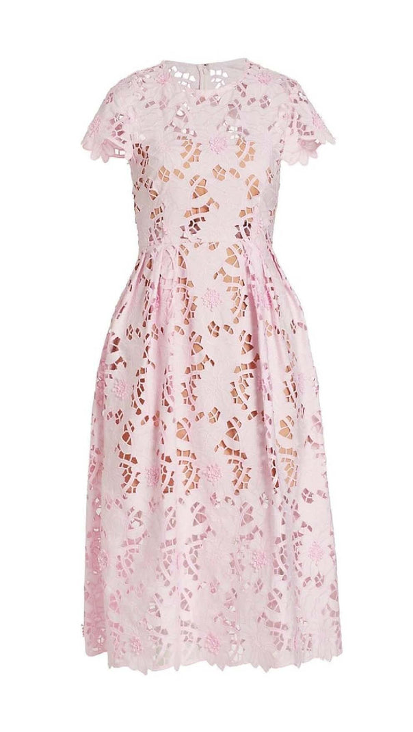 AIIZIE FLORAL LACE EMBROIDERED MIDI DRESS IN PINK - product image