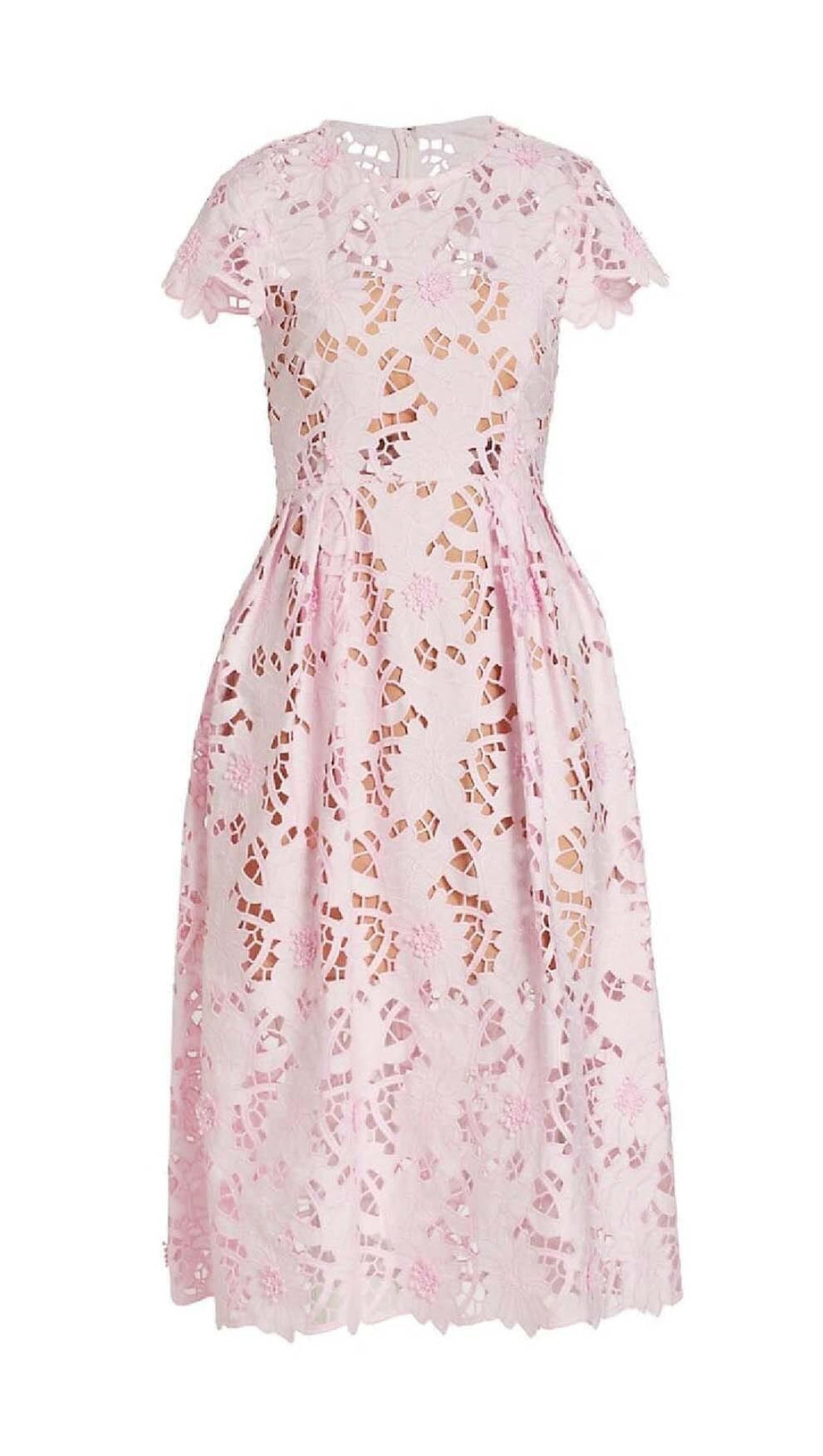 MIDIKLEID MIT BLUMENSPITZENSTICKEREI IN PINK