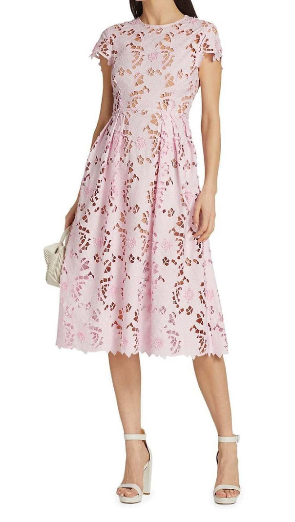 AIIZIE FLORAL LACE EMBROIDERED MIDI DRESS IN PINK - product image
