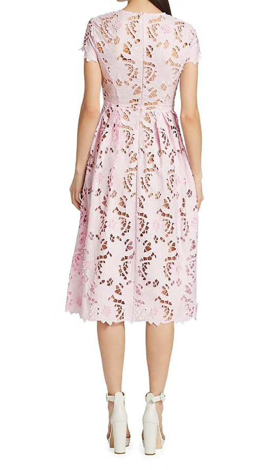 FLORAL LACE EMBROIDERED MIDI DRESS IN PINK