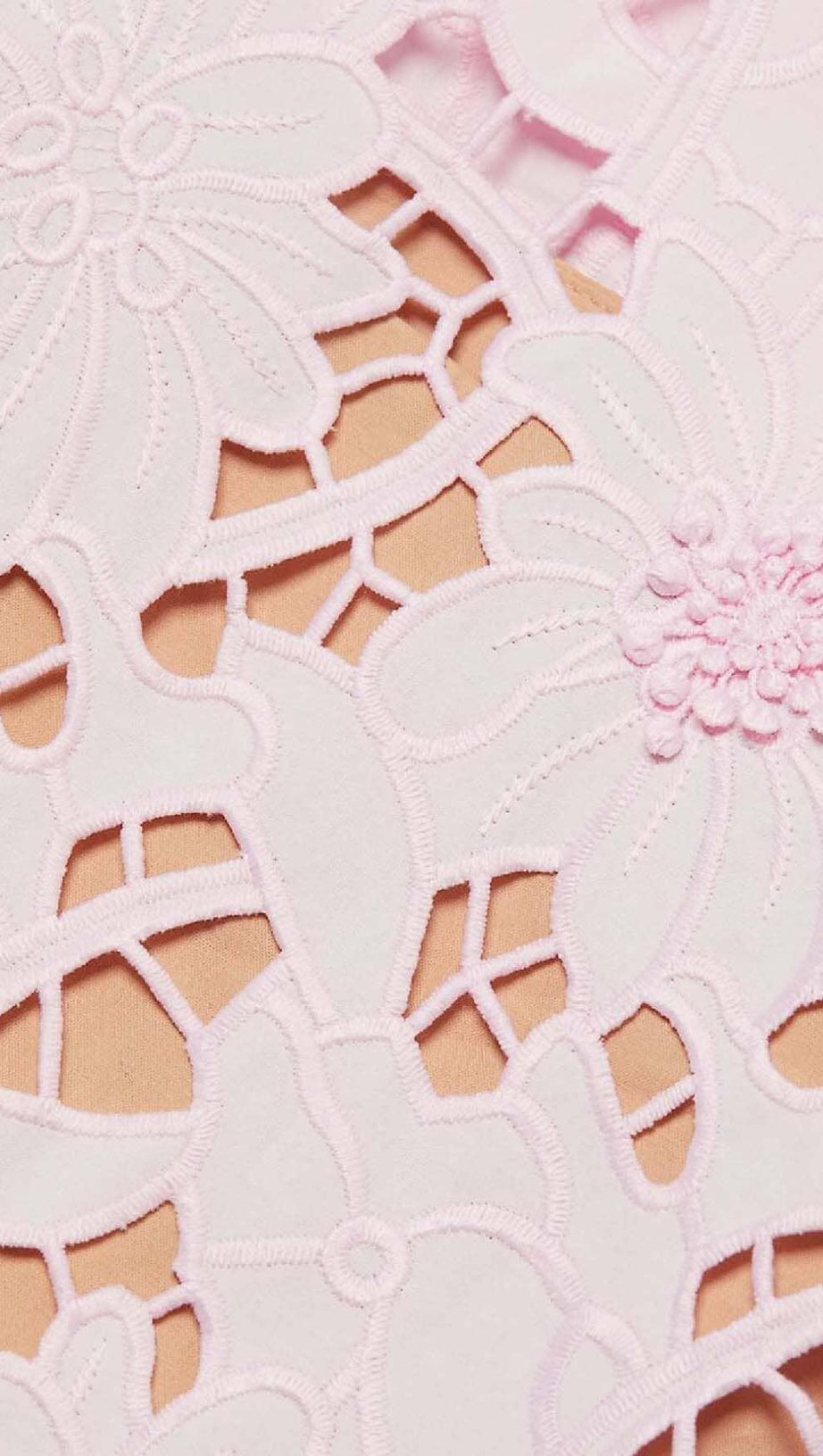 FLORAL LACE EMBROIDERED MIDI DRESS IN PINK