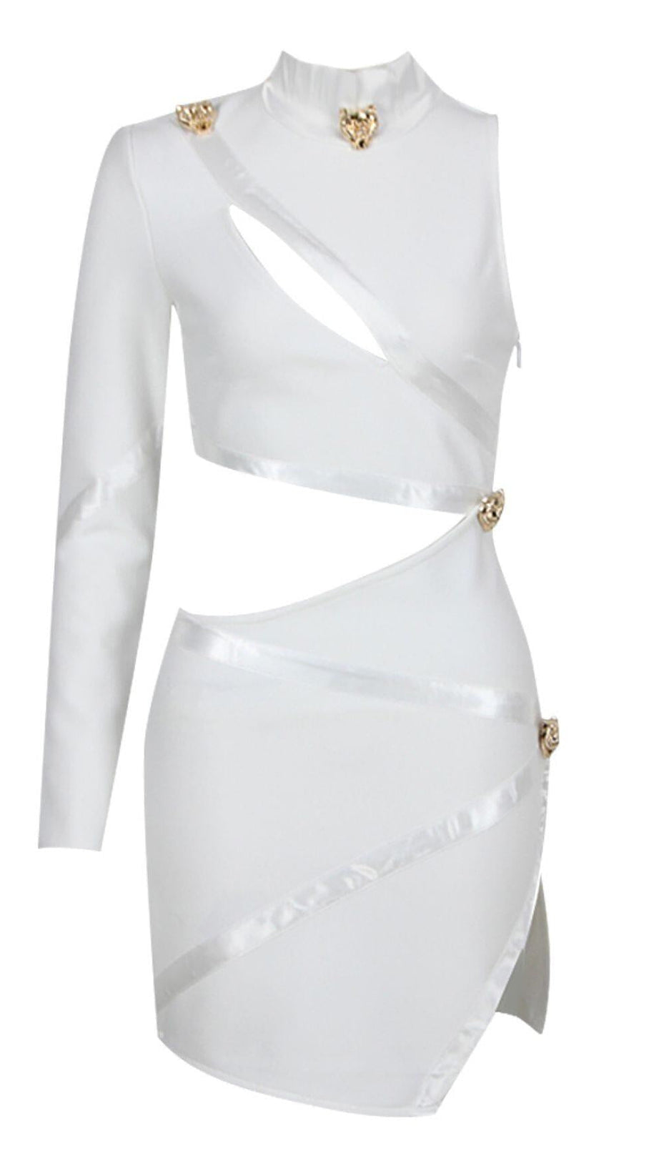 CUT OUT THIGH SLIT MINI DRESS IN WHITE