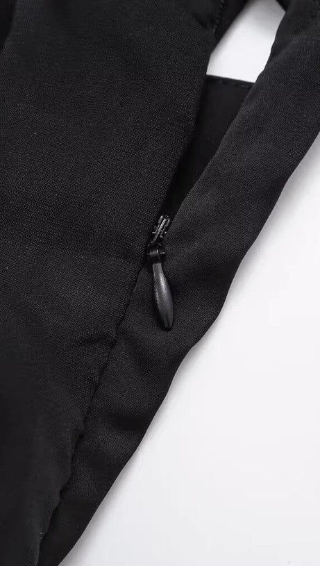 FLOWER V NECK MIDI DRESS IN BLACK