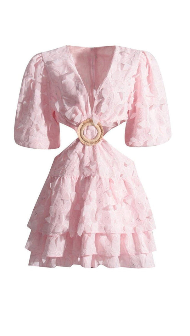 AIIZIE FRILL CUTOUT TRIM MINI DRESS IN PINK - product image