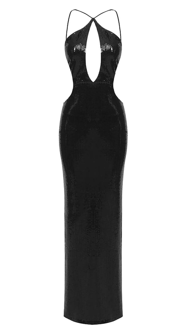 AIIZIE FRONT CUTOUT BACKLESS MAXI DRESS IN BLACK - product image