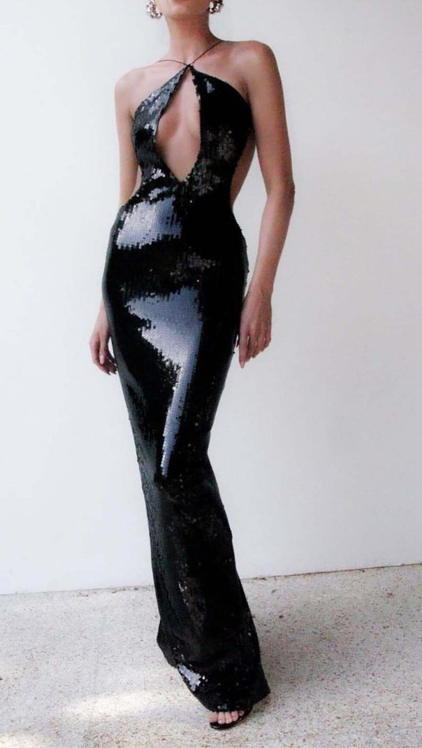 AIIZIE FRONT CUTOUT BACKLESS MAXI DRESS IN BLACK - product image