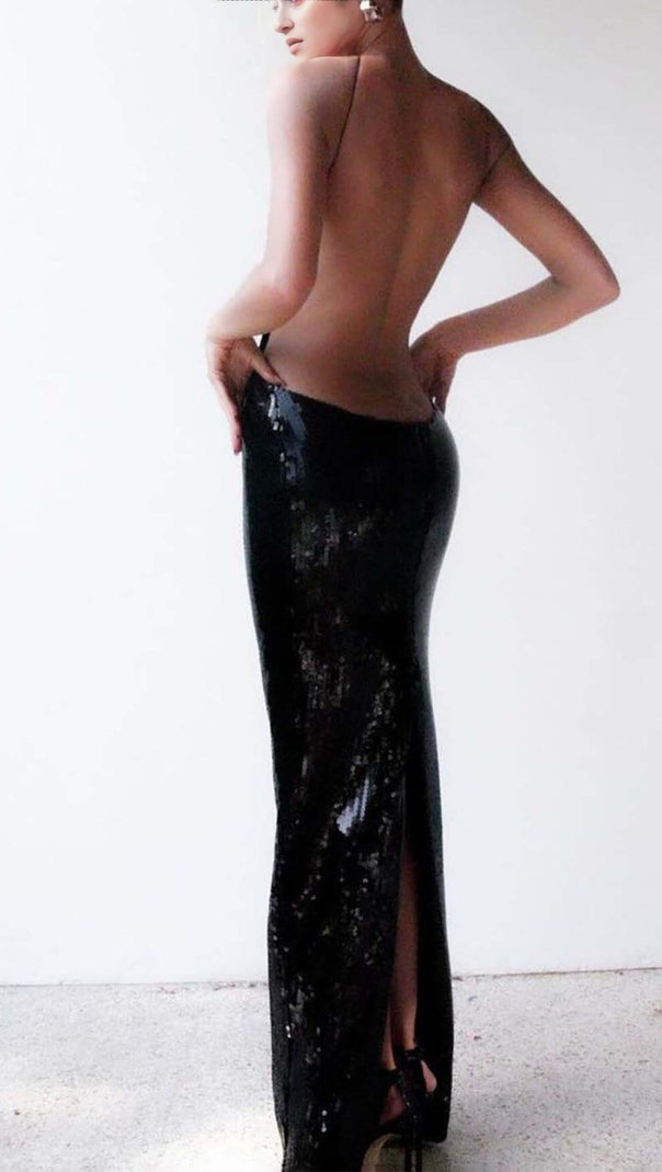 AIIZIE FRONT CUTOUT BACKLESS MAXI DRESS IN BLACK - product image