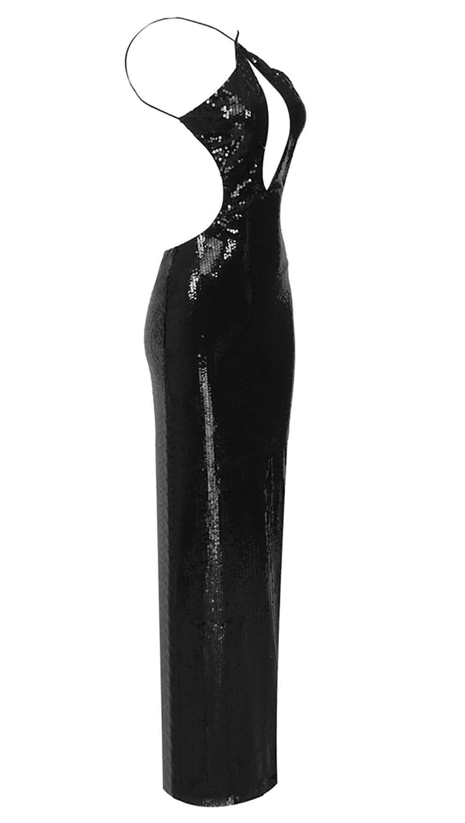 FRONT CUTOUT BACKLESS MAXI DRESS IN BLACK