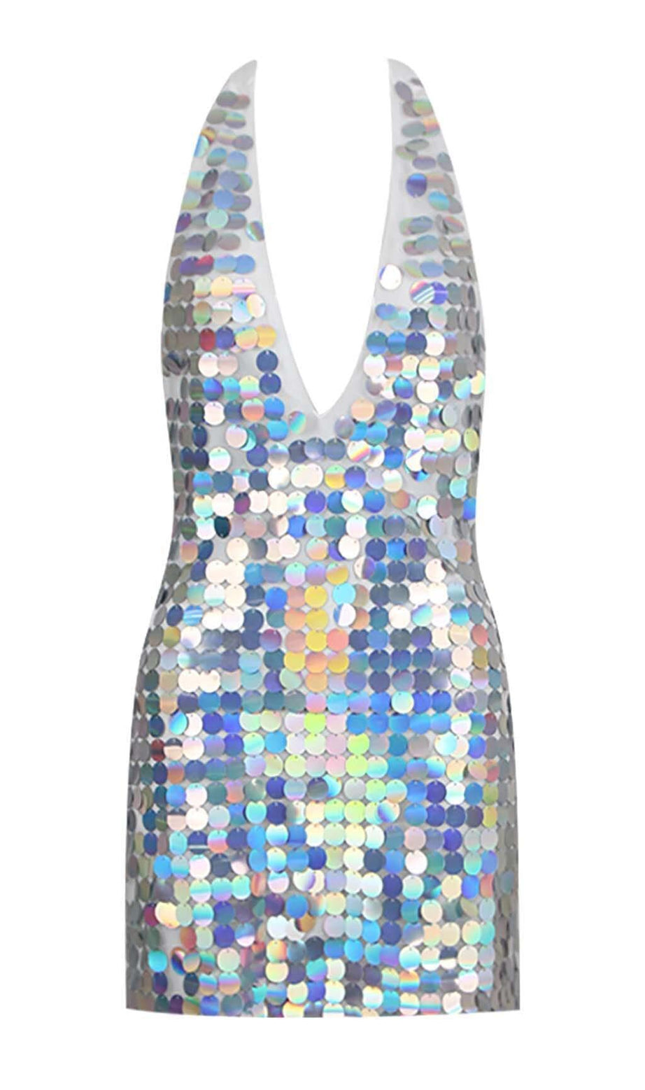 HALTER SEQUIN MINI DRESS IN MULTI-COLOR