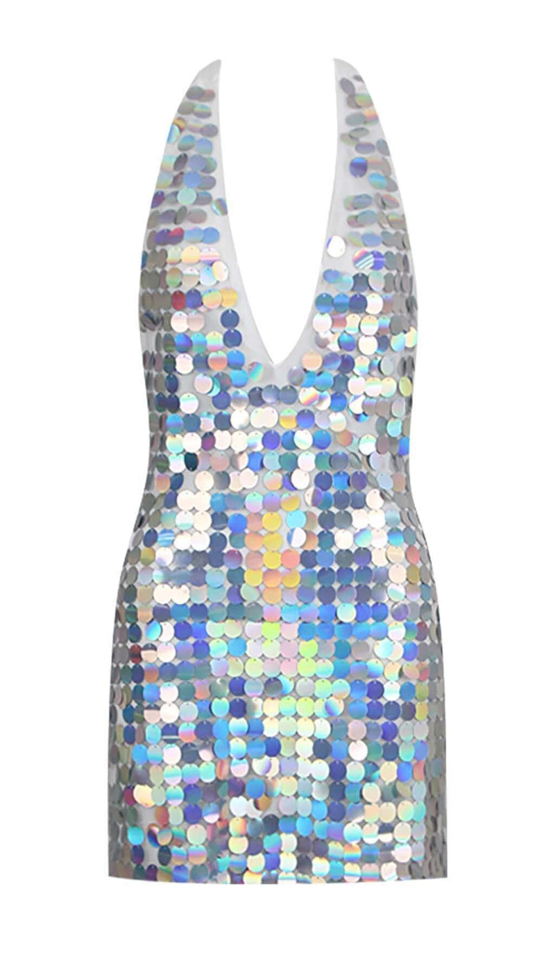 HALTER SEQUIN MINI DRESS IN MULTI-COLOR