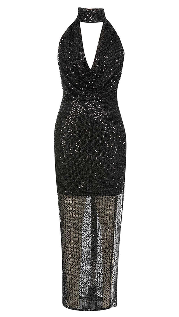 AIIZIE HALTER SLEEVELESS SEQUIN MAXI DRESS IN BLACK - product image