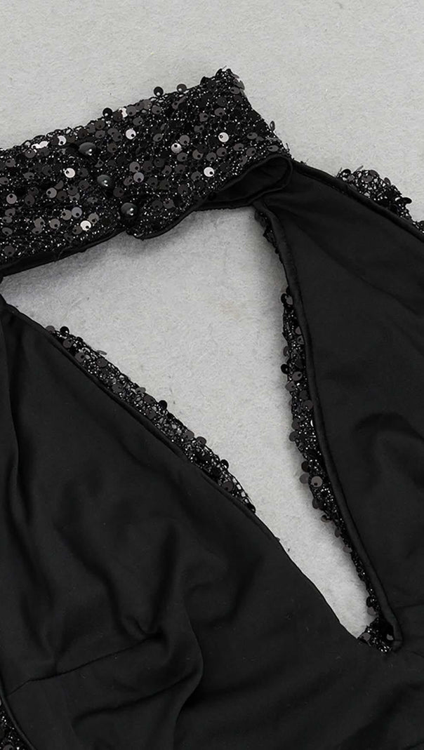 AIIZIE HALTER SLEEVELESS SEQUIN MAXI DRESS IN BLACK - product image
